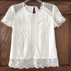 Express Ivory Lace Short Sleeve Top XS